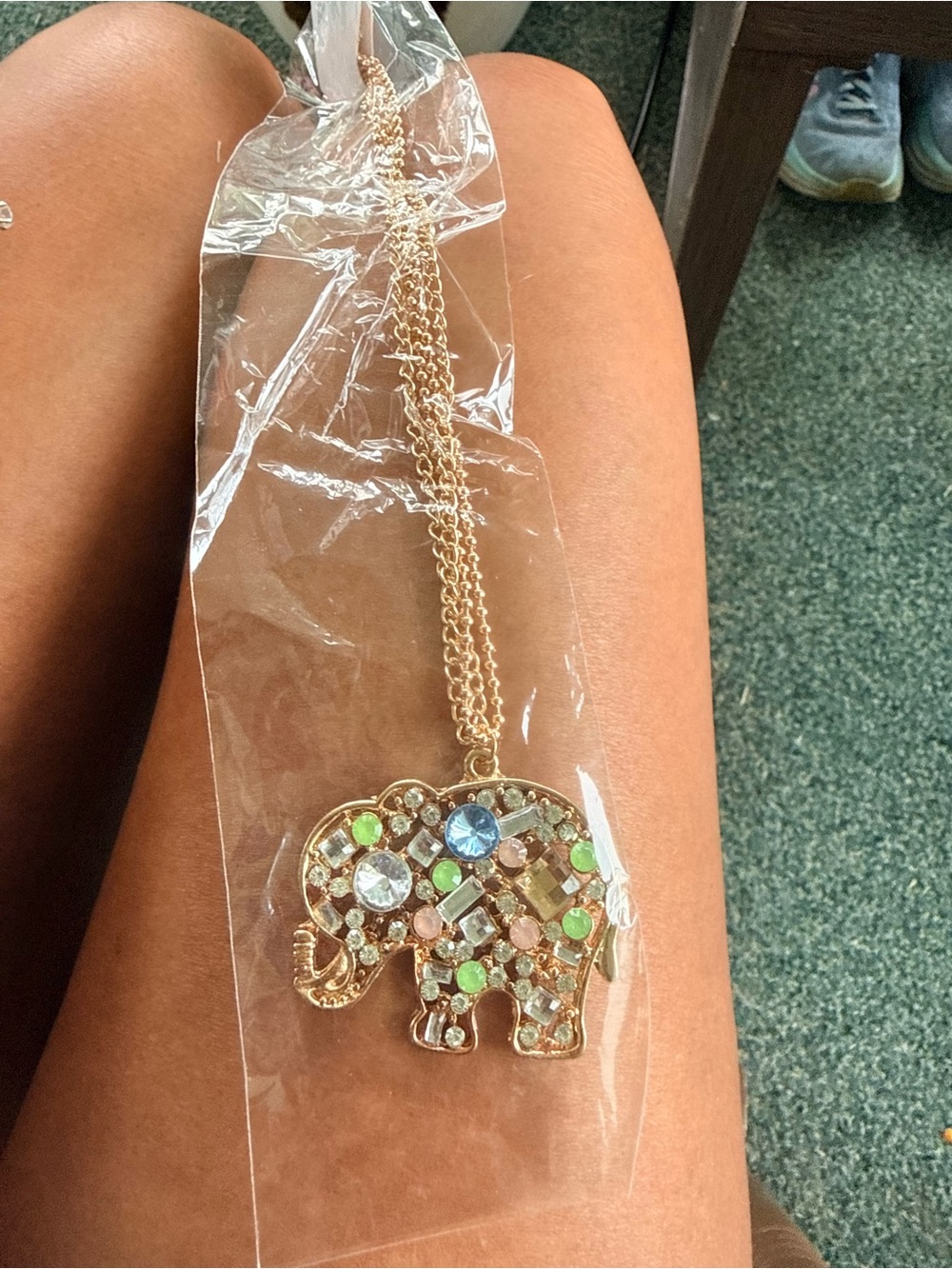 Gold Elephant Pendant Necklace with Multicolor Crystals